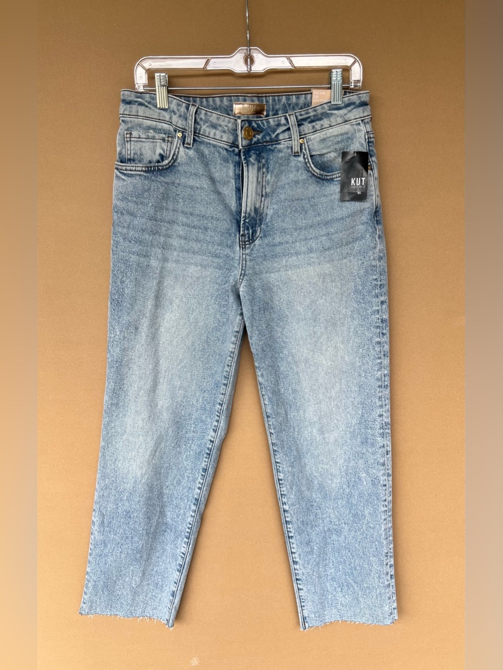 KUT From The Kloth Women’s Light Wash Raw Hem Crop Straight Leg Jeans NWT
